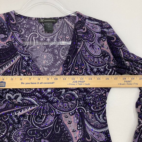 INC International Concepts Small Purple Paisley Y2K Wrap Babydoll Top Whimsigoth - Picture 6 of 8